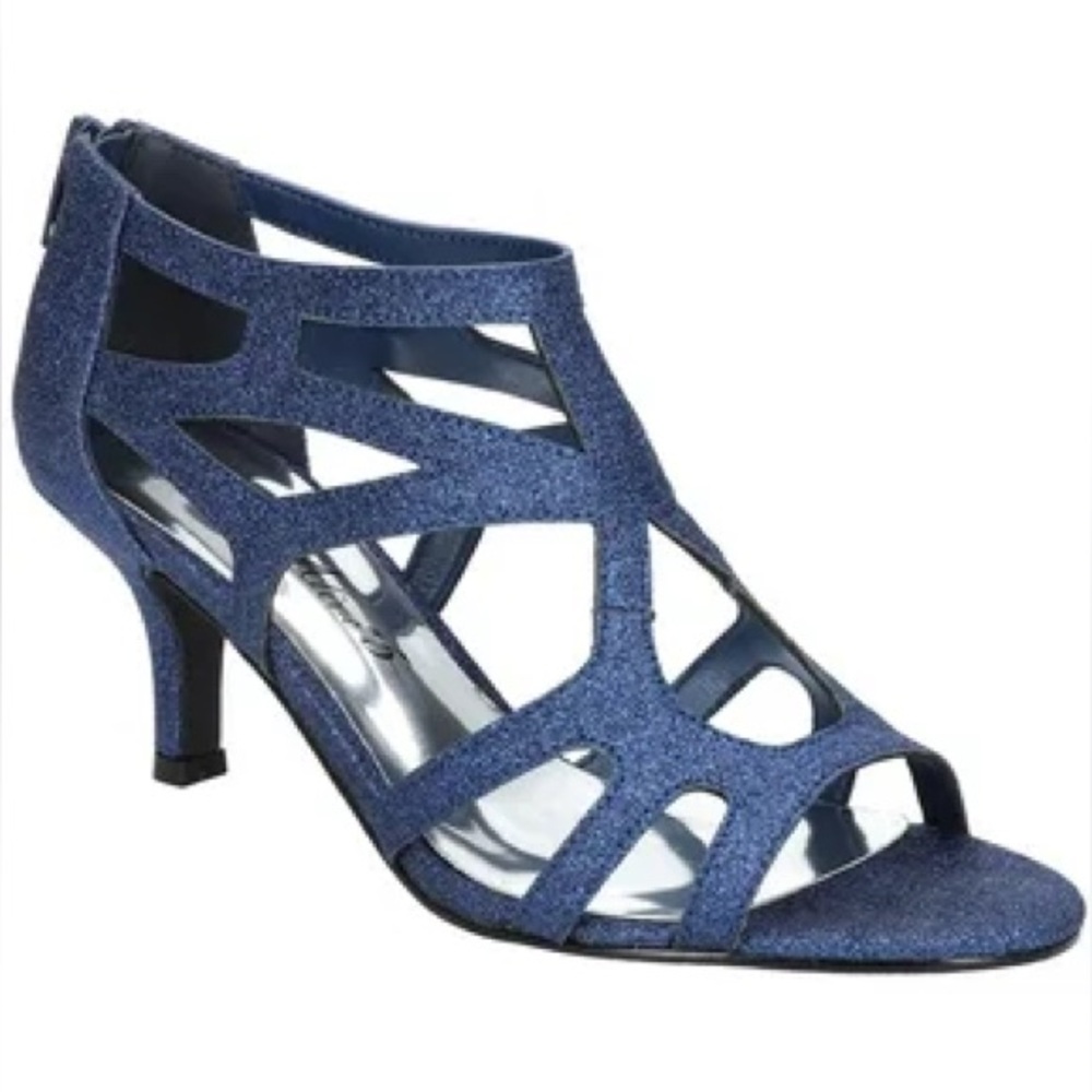 Easy Street Blue‎ Glitter Strappy Sandals